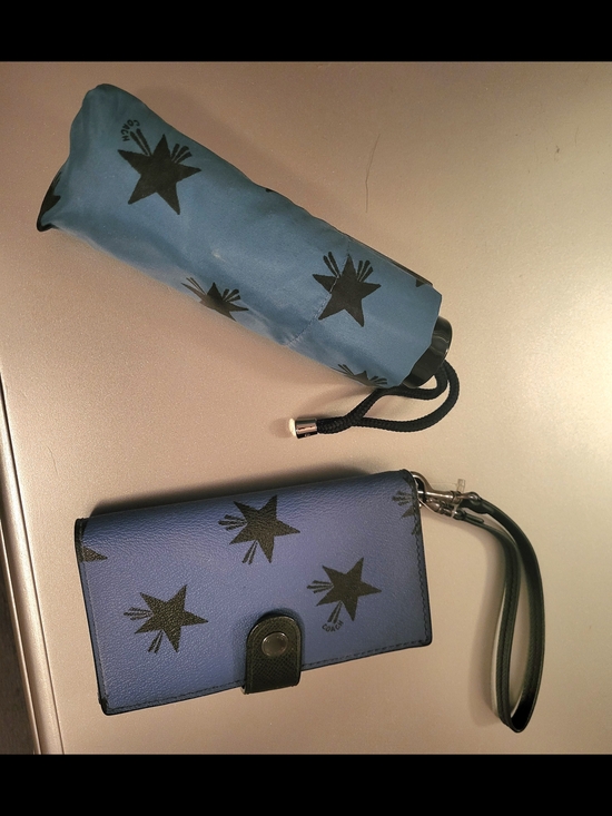 Coach Accessories - Coach Blue Stars Print Card Holder/Wallet Wristlet  Matching Umbrella Set